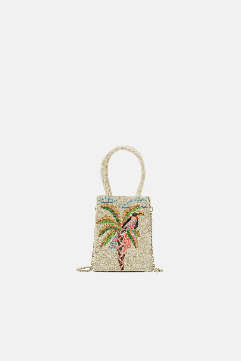 Paradise Palm Bird Handcrafted North South Tote