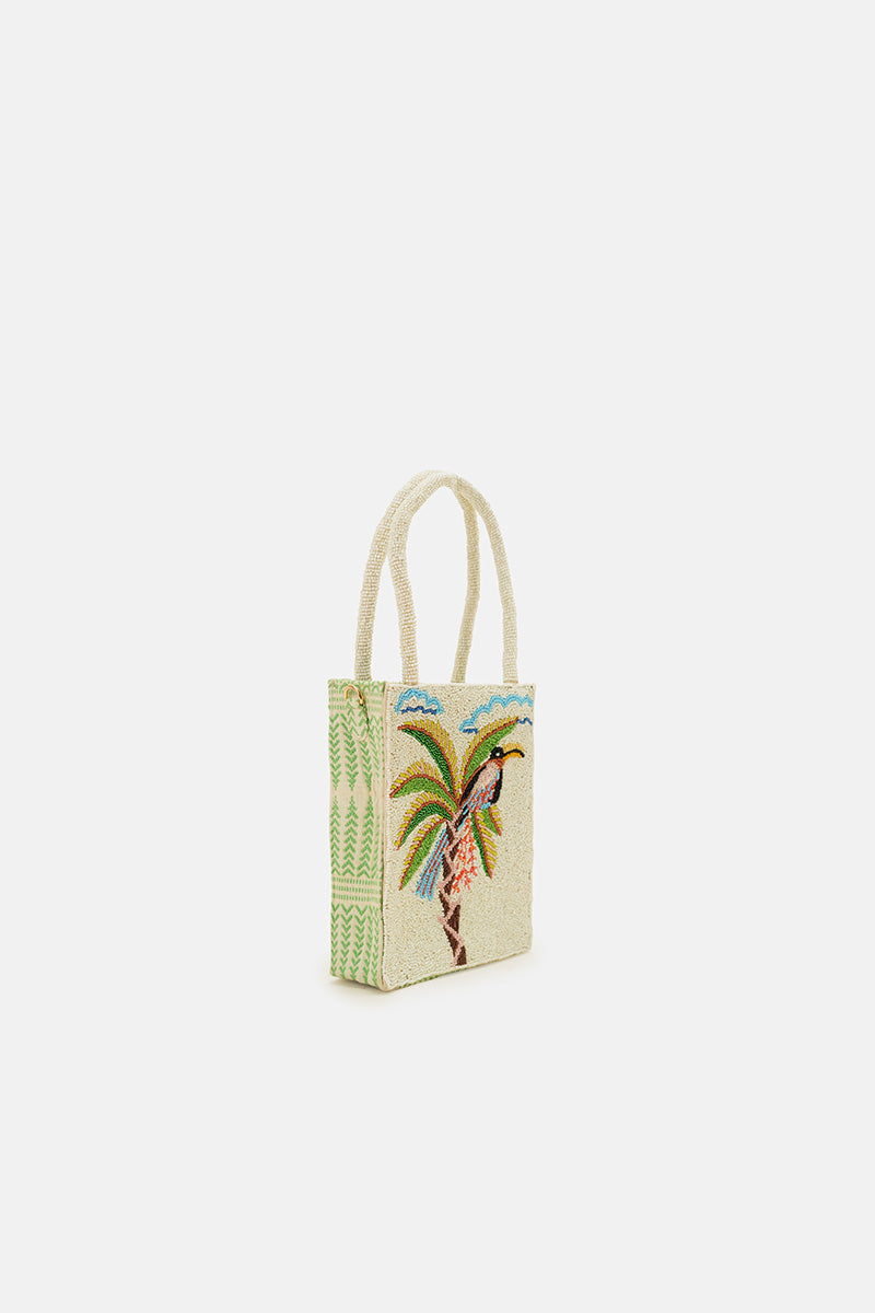 Paradise Palm Bird Handcrafted North South Tote