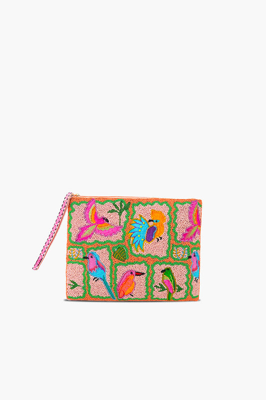 Paradise Found Birds Beaded Wristlet Clutch