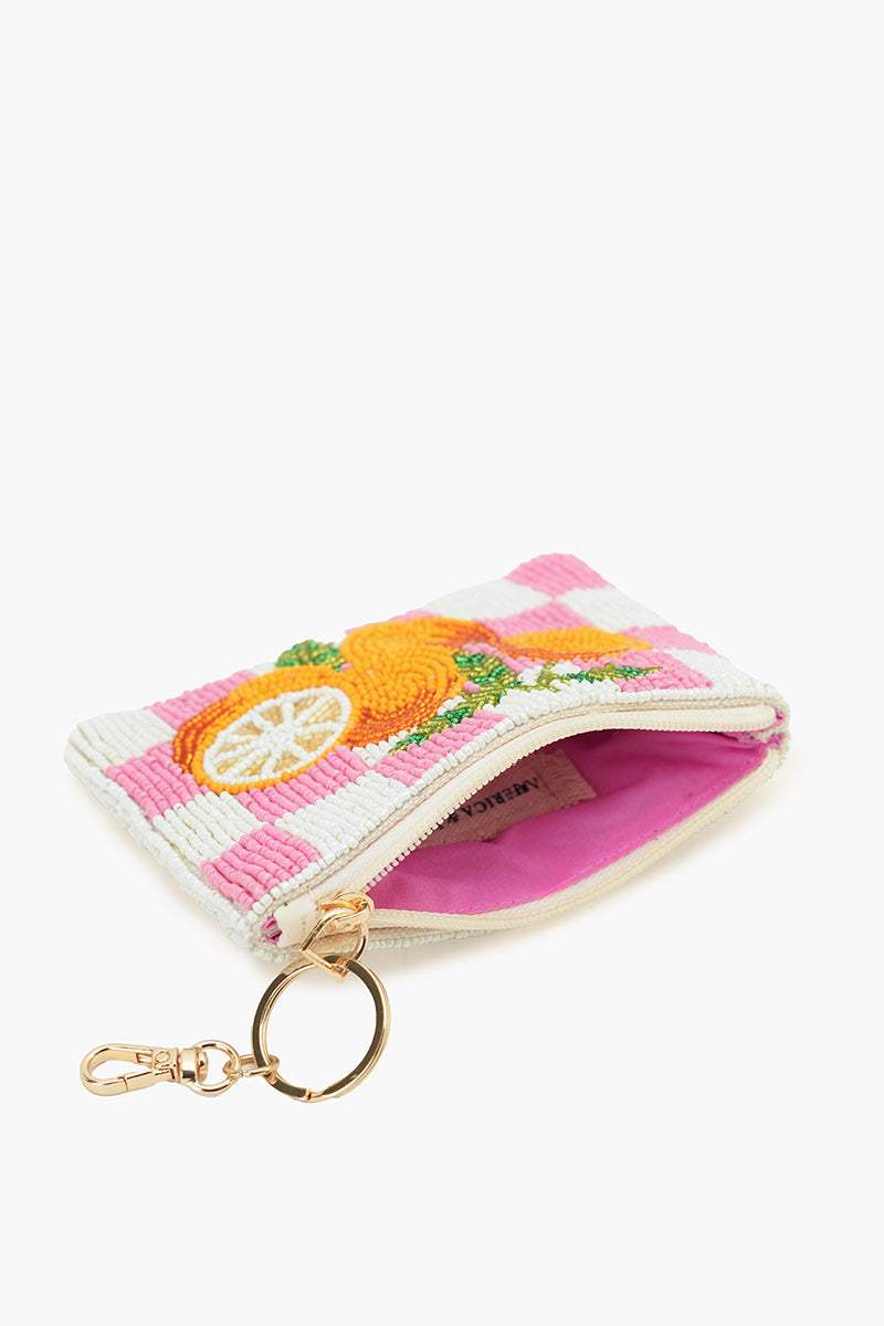 Zesty Orchard Orange Beaded Coin Pouch