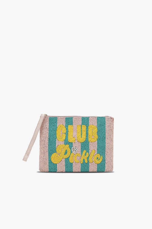 Pickleball Chic Fully Hand-Beaded Top Zip Clutch
