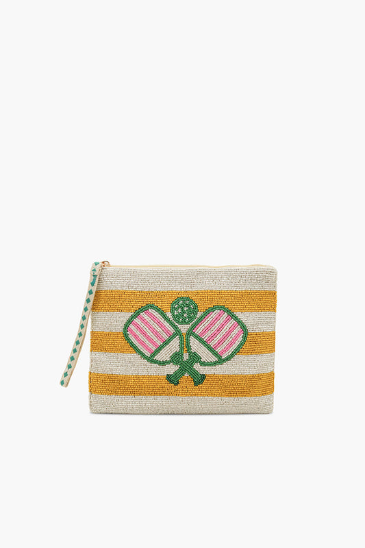 Pickleball Pop Fully Hand-Beaded Top Zip Clutch