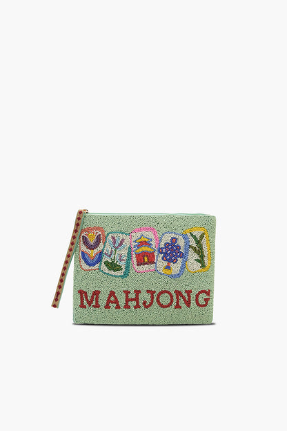 Mahjong Luxe Fully Hand-Beaded Top Zip Clutch