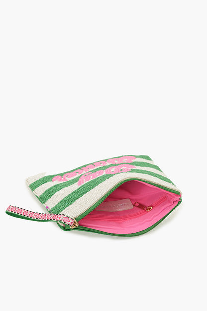 Pickleball Party Fully Hand-Beaded Top Zip Clutch