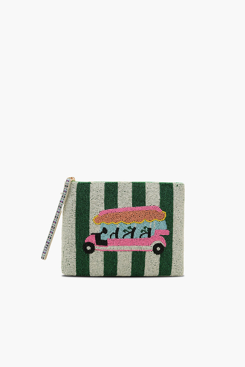 Golf Cart Getaway Fully Hand-Beaded Top Zip Clutch