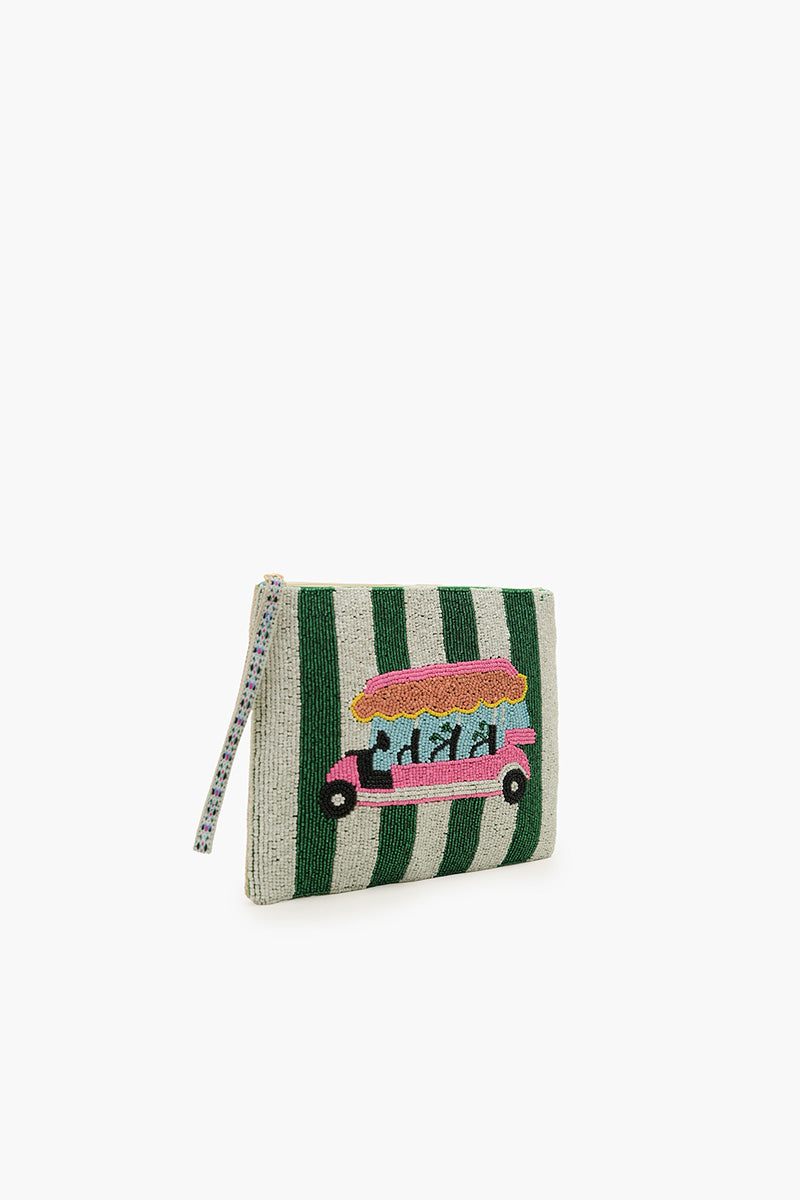 Golf Cart Getaway Fully Hand-Beaded Top Zip Clutch