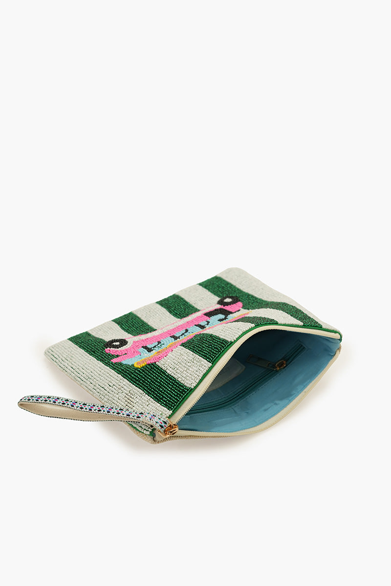 Golf Cart Getaway Fully Hand-Beaded Top Zip Clutch