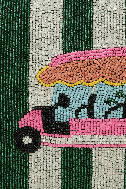 Golf Cart Getaway Fully Hand-Beaded Top Zip Clutch