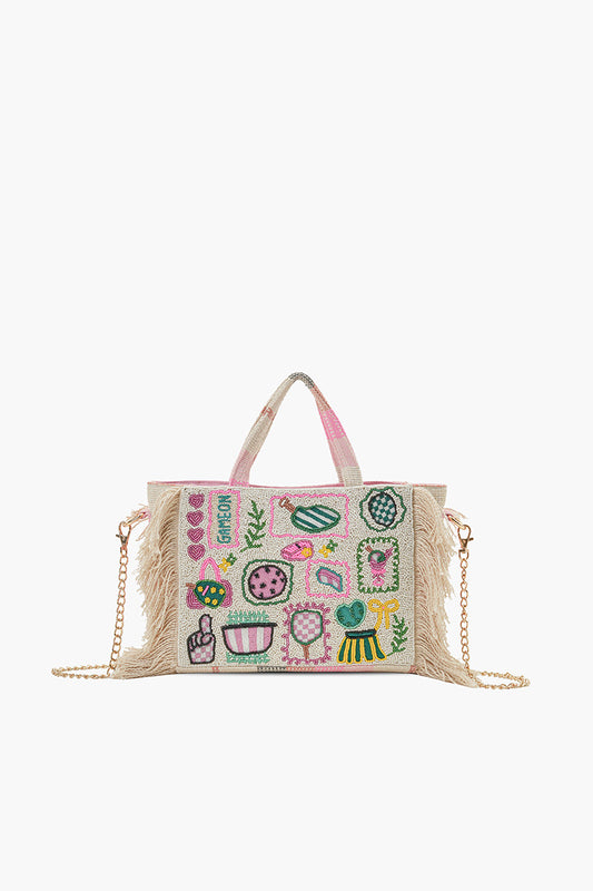 Pickleball Fringe Fully Hand-Beaded Medium Tote