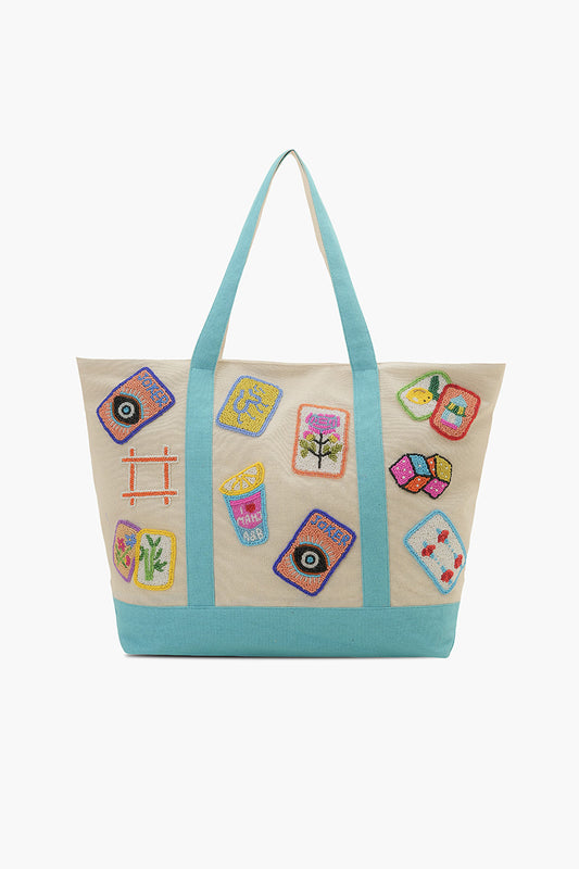 Mahjong Harbor Fully Hand-Beaded Large Boat Tote