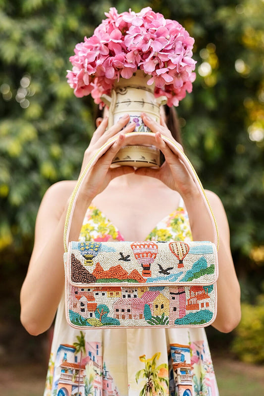 Turkish Skies Hot Air Balloon Fully Hand-Beaded Shoulder Bag