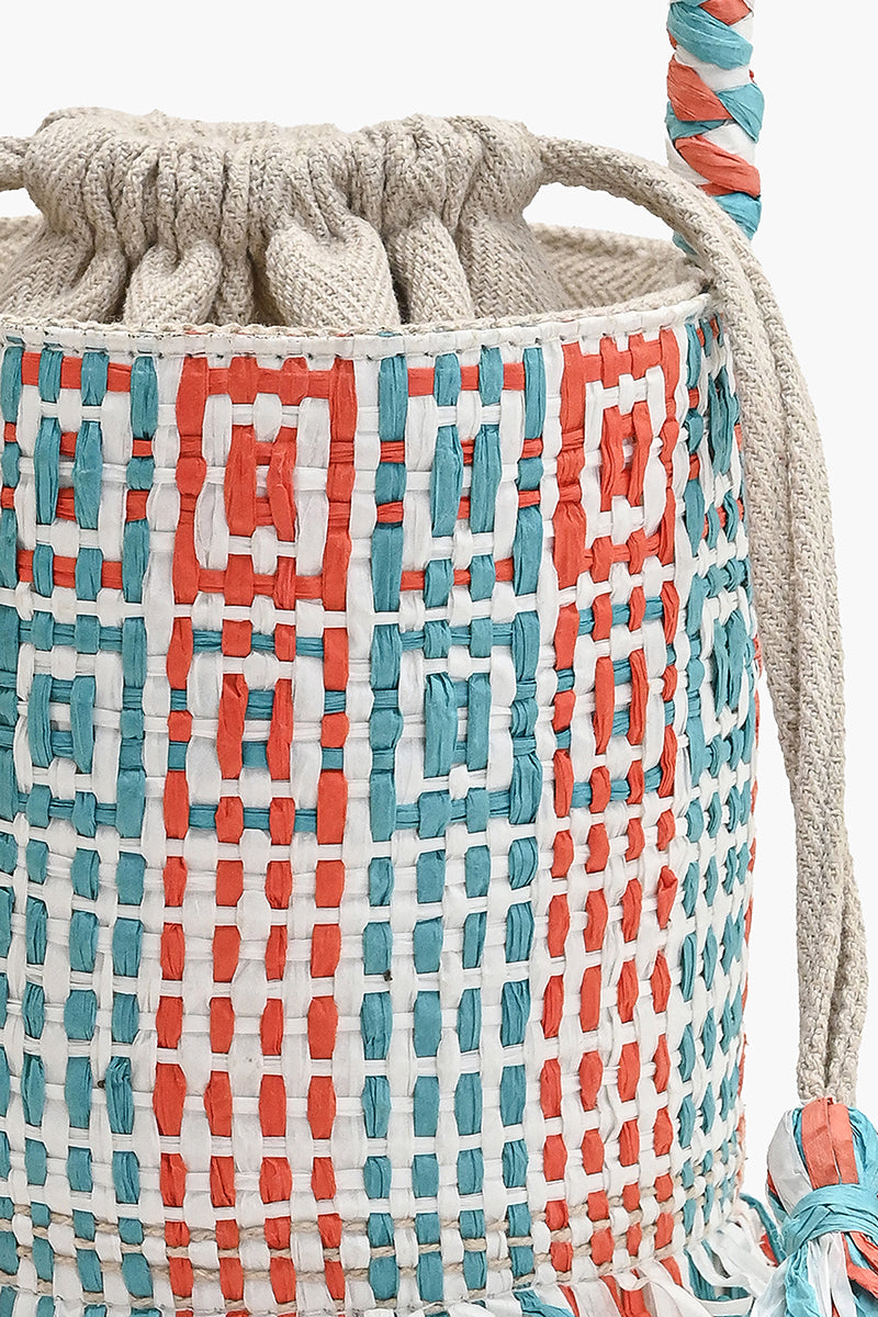 The Lobster Lattice Raffia Bucket Bag