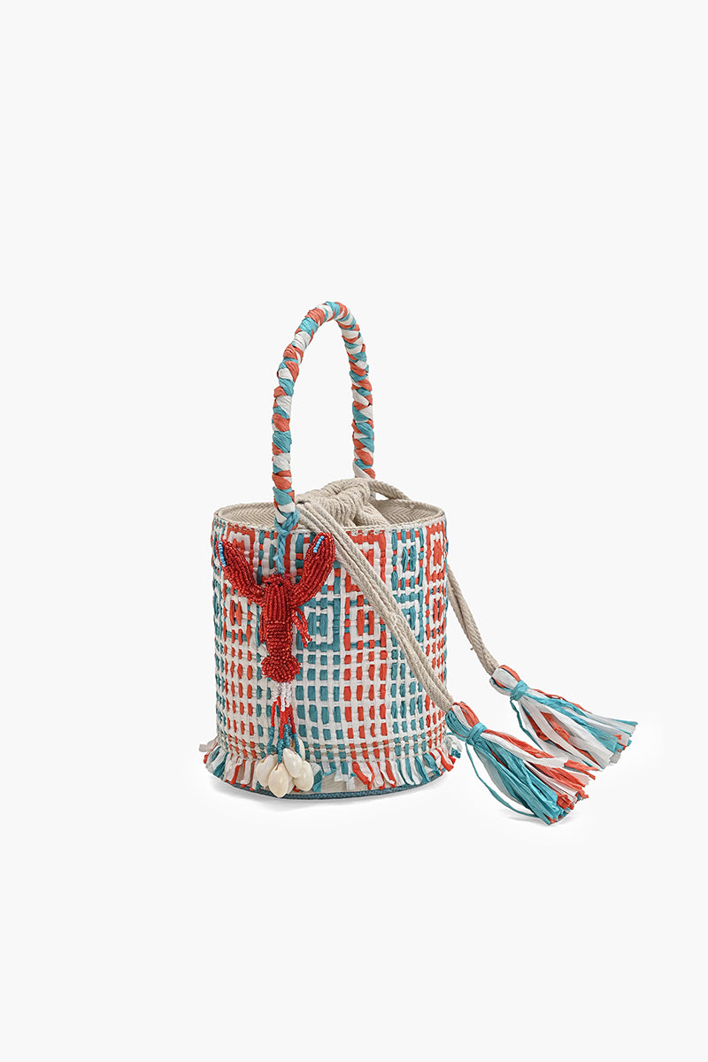 The Lobster Lattice Raffia Bucket Bag