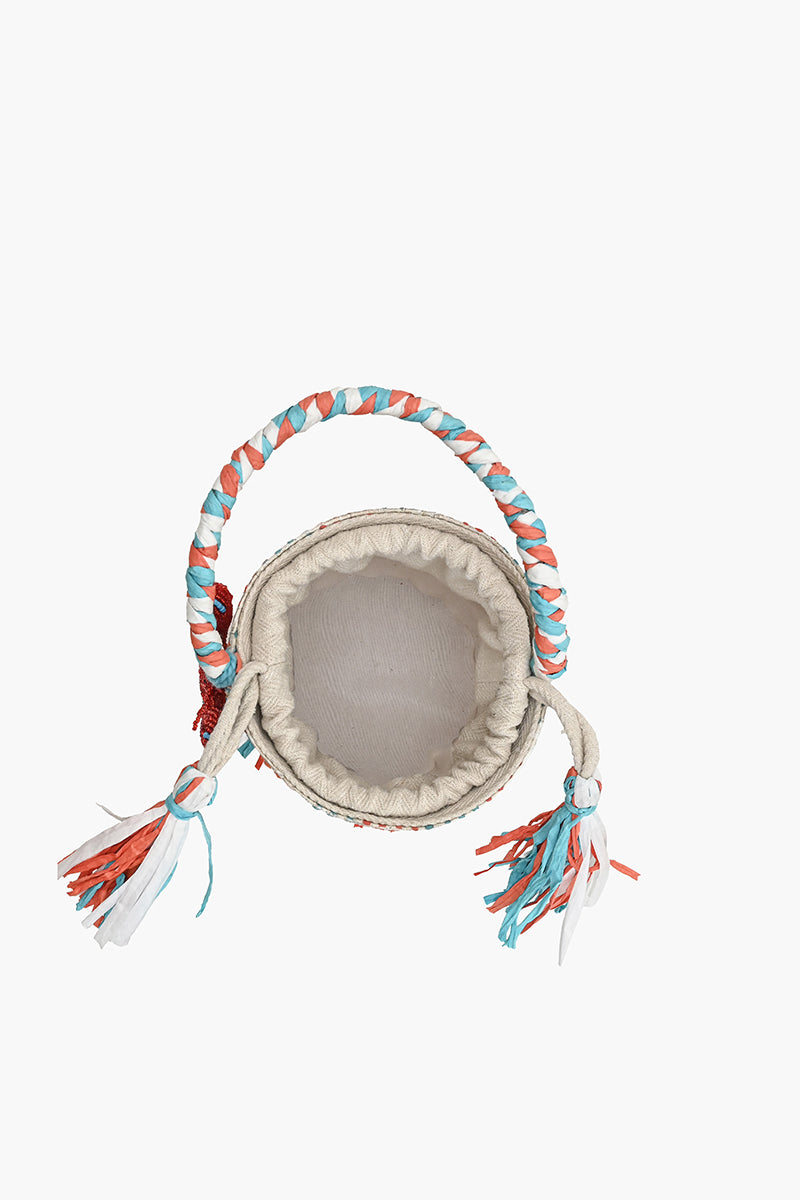 The Lobster Lattice Raffia Bucket Bag