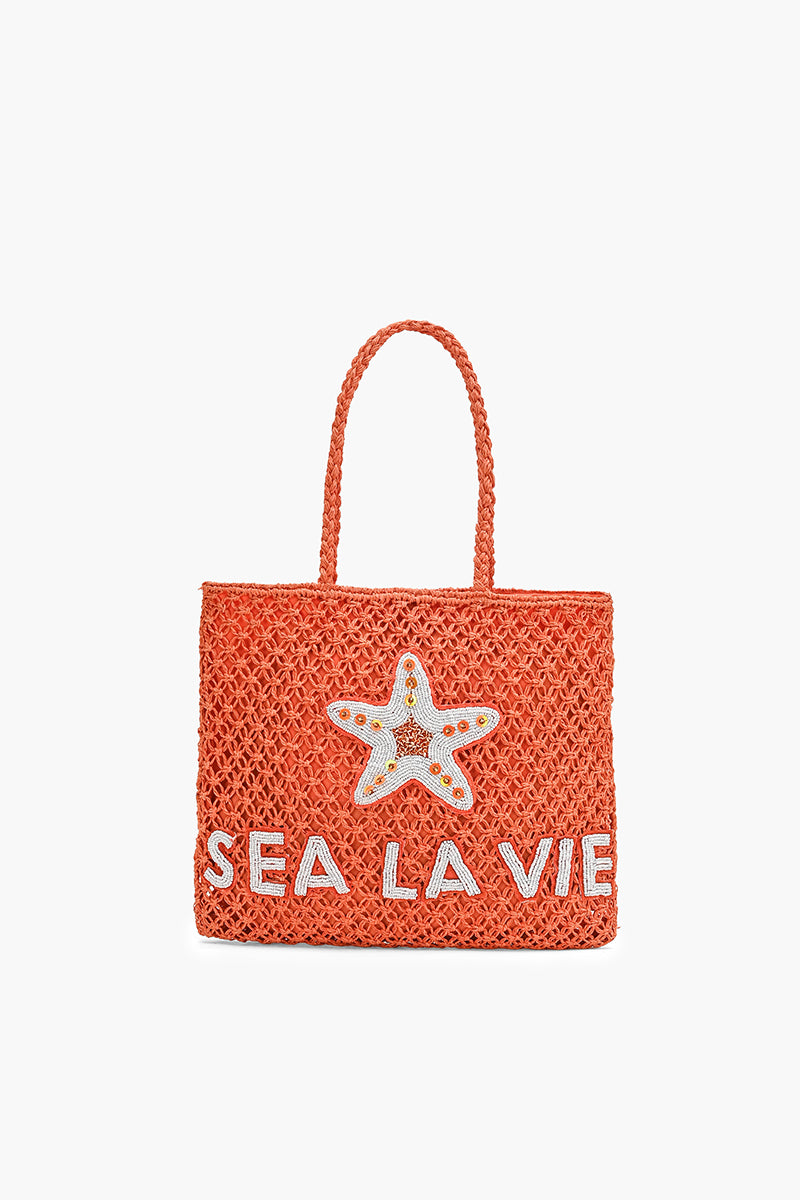 Sea La Vie Coral Raffia Beach Tote