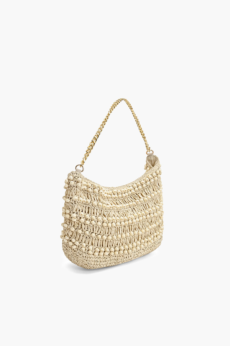 Ivory Peak Raffia Beaded Shoulder Bag