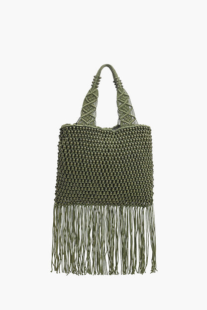 Olive Lattice Fringe Bag