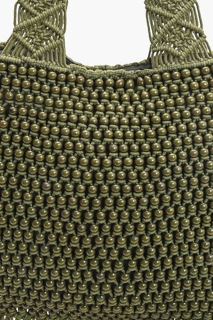 Olive Lattice Fringe Bag