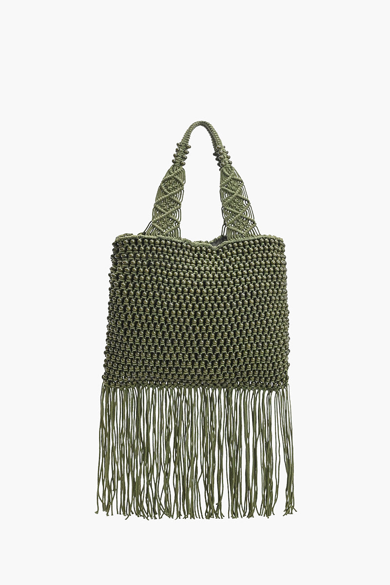 Olive Lattice Fringe Bag