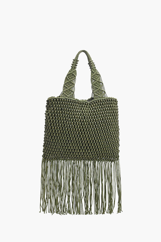 Olive Lattice Fringe Bag
