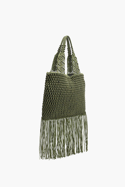 Olive Lattice Fringe Bag