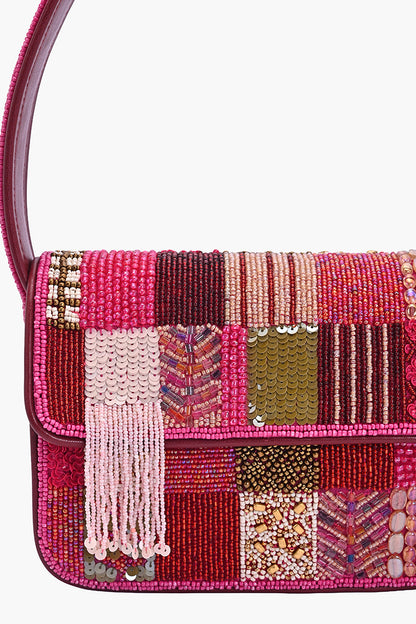 Fuchsia Mosaic Beaded Shoulder Bag
