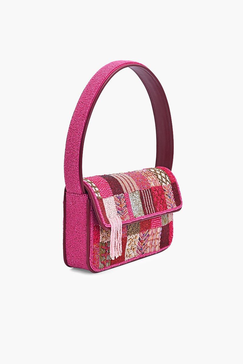 Fuchsia Mosaic Beaded Shoulder Bag