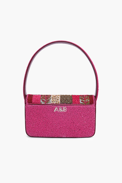 Fuchsia Mosaic Beaded Shoulder Bag