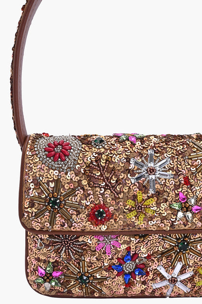 Champagne Blossom Beaded Shoulder Bag