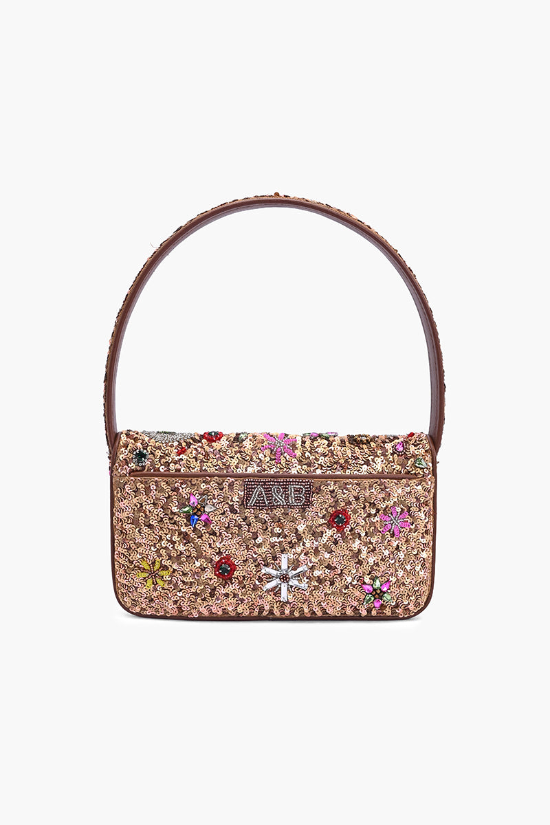 Champagne Blossom Beaded Shoulder Bag