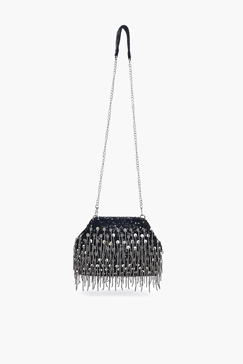 Onyx Glam Fringe Evening Clutch