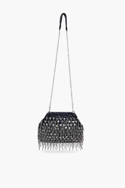 Onyx Glam Fringe Evening Clutch