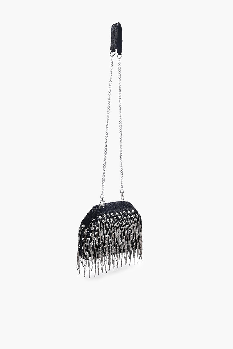 Onyx Glam Fringe Evening Clutch