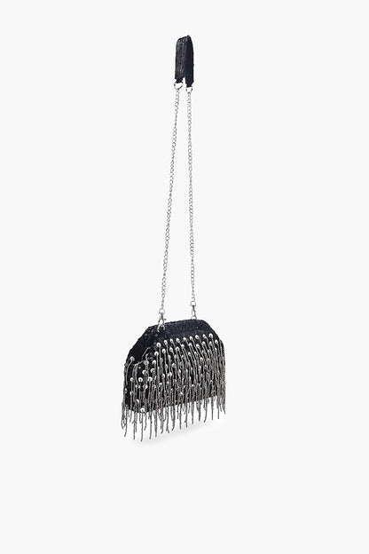 Onyx Glam Fringe Evening Clutch