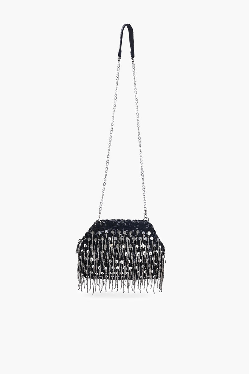 Onyx Glam Fringe Evening Clutch