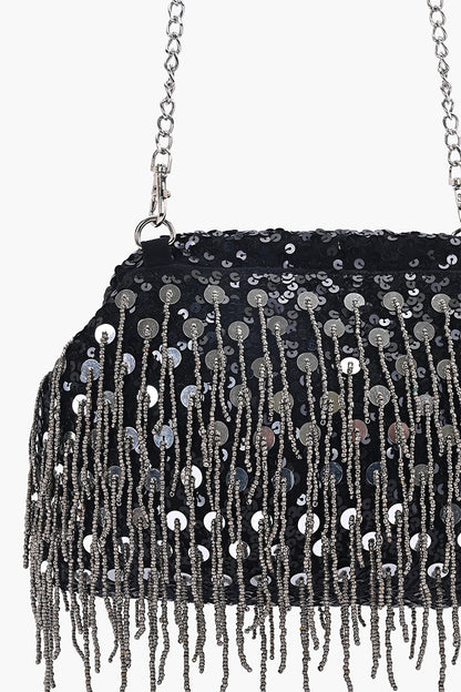 Onyx Glam Fringe Evening Clutch