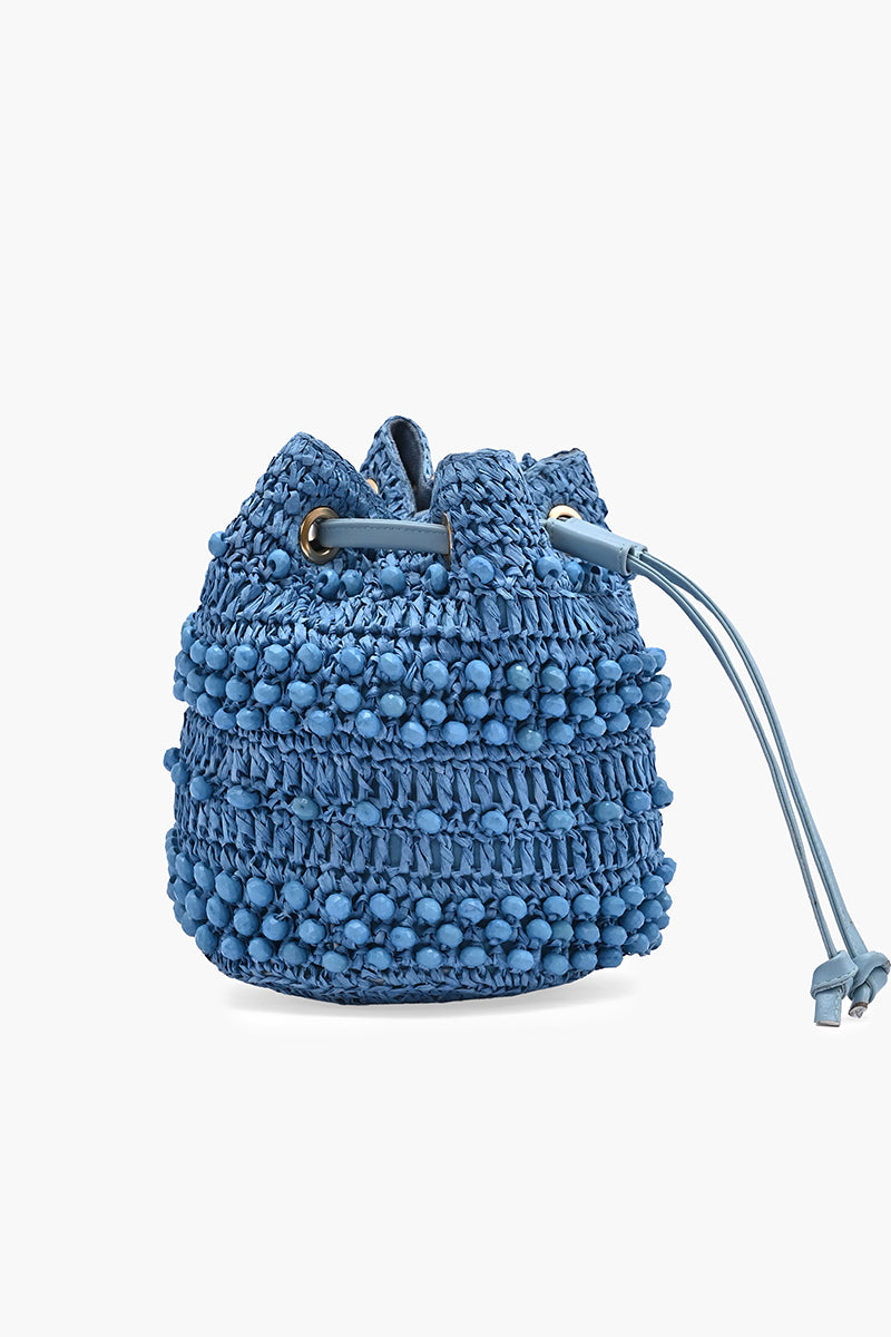 Blue Lagoon Raffia Drawstring Bag
