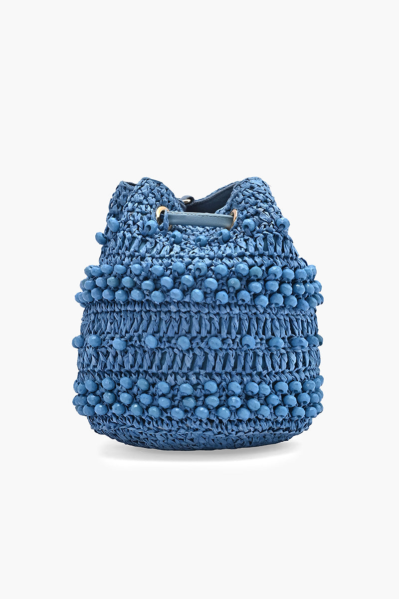 Blue Lagoon Raffia Drawstring Bag