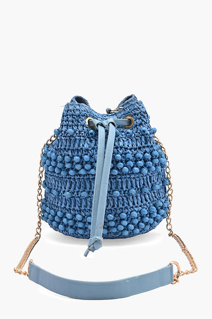 Blue Lagoon Raffia Drawstring Bag