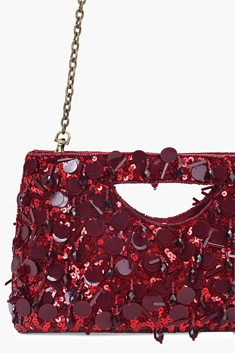 Ruby Radiance Embellished Clutch