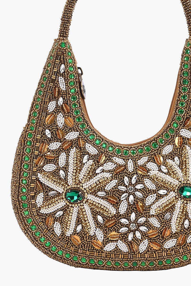Heritage Bloom Beaded Hobo Bag