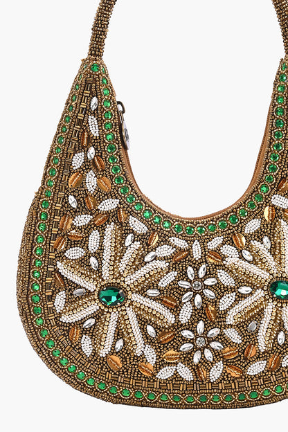 Heritage Bloom Beaded Hobo Bag
