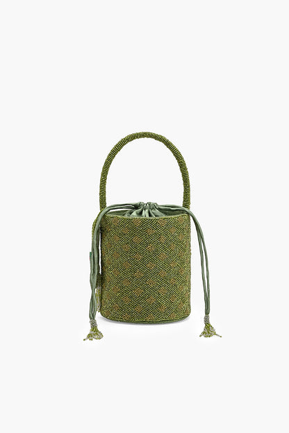 Olive Artisan Beaded Bucket Bag