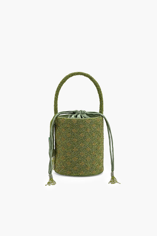 Olive Artisan Beaded Bucket Bag