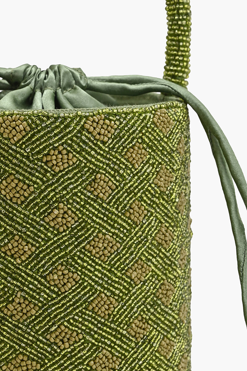 Olive Artisan Beaded Bucket Bag