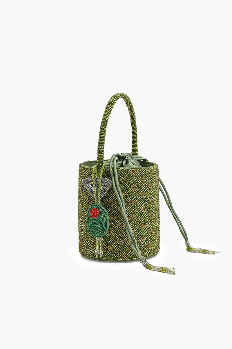 Olive Artisan Beaded Bucket Bag