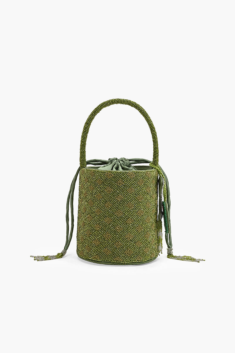 Olive Artisan Beaded Bucket Bag