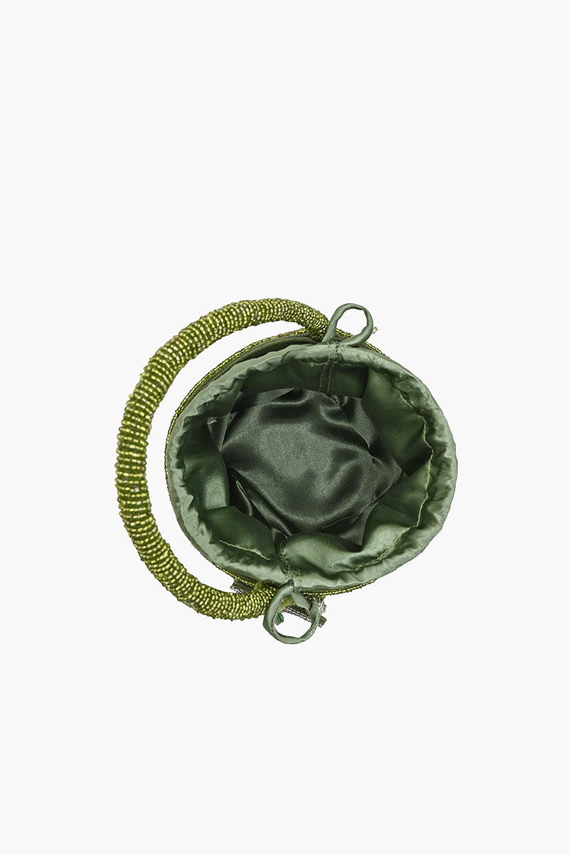 Olive Artisan Beaded Bucket Bag