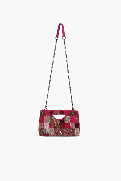 Fuchsia Mosaic Beaded Clutch Bag