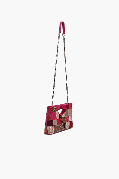 Fuchsia Mosaic Beaded Clutch Bag